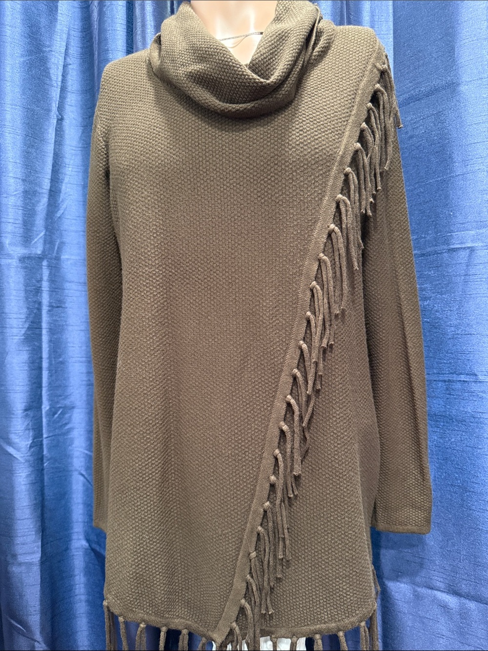 croft & barrow Olive Fringe Cowl Neck Sweater